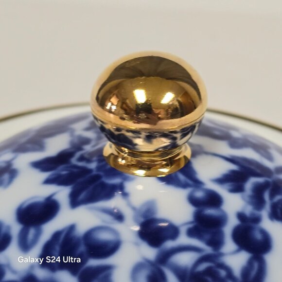 Vintage Royal Danube Calico Flow Cobalt Blue Roses Sugar Bowl Candy Dish w/ Lid - Picture 3 of 12